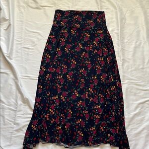 LuLaRoe Navy Maxi Skirt with Red, Pink & Yellow Floral Print